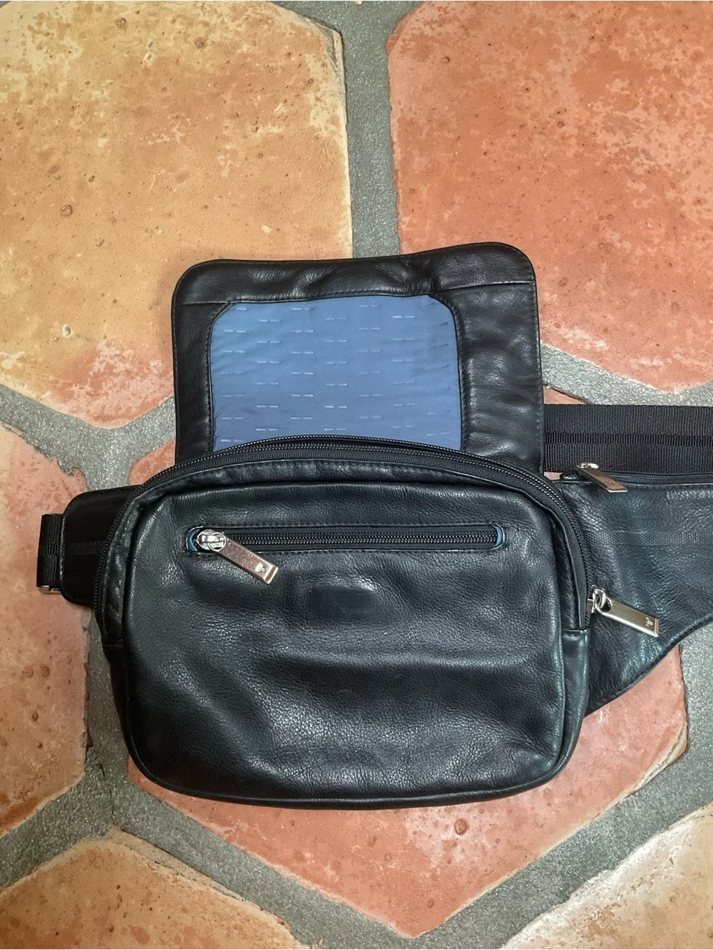 Black Leather Crossbody Sling Bag by Tumi unisex